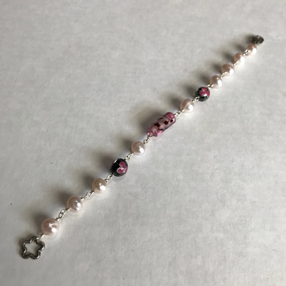 [Hand Made] Pearl Bead Women Bracelet - Pink/Pearl